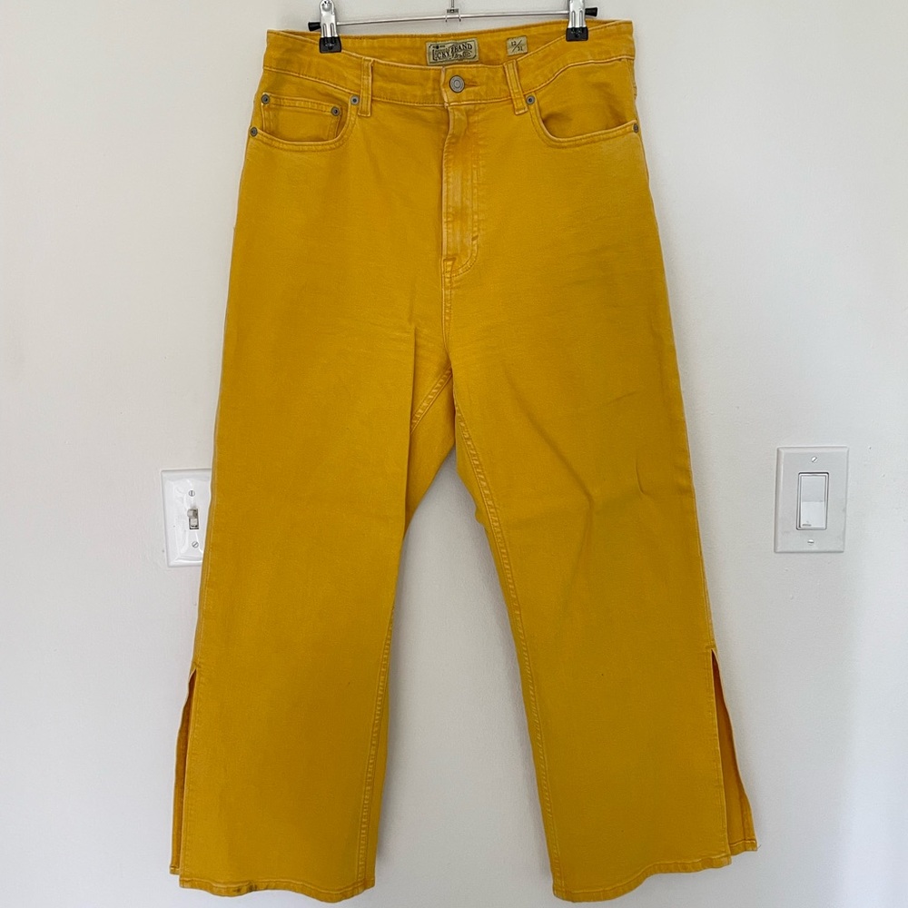 Split bottom yellow wide leg ankle jeans